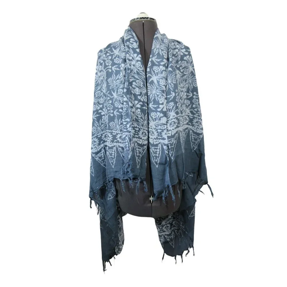 Woven boho floral‎ print fringed lagenlook scarf shawl